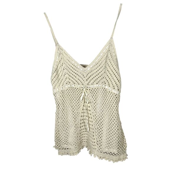 Vintage Y2K Cream Silk Blend Crochet Tie Bust Babydoll Tank Size Medium 8 - 10 - Picture 1 of 5